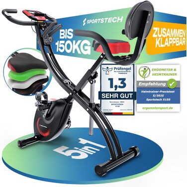 Ергометр Sportstech NEU X150 3в1: Велотренажер, Power Ropes, для дому, до 150 кг, чорний