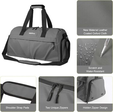 Спортивна сумка для жінок та чоловіків з жорстким матеріалом, дорожня сумка з відділенням для взуття, 2 вентиляційні отвори та відділення для мокрого одягу, водонепроникна сумка-вікендер, спортивна сумка/сума для плавання/сауни (Зелений) (Сірий)