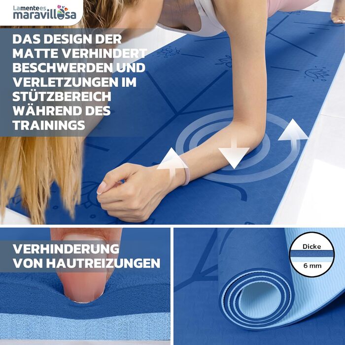 Килимок для гімнастики та йоги LA MENTE ES MARAVILLOSA: антиковзкий, з сумкою та E-book, 183x61 см