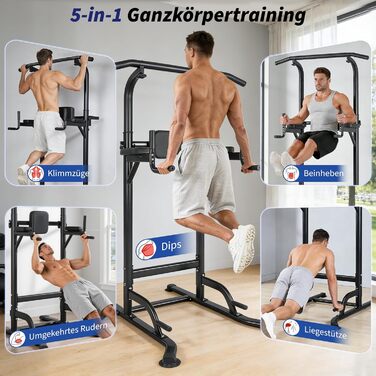 Багатофункціональний турнік Power Tower: стійка для підтягувань, брусів та вправ на прес, регульована висота, для домашнього тренажерного залу (Чорний)