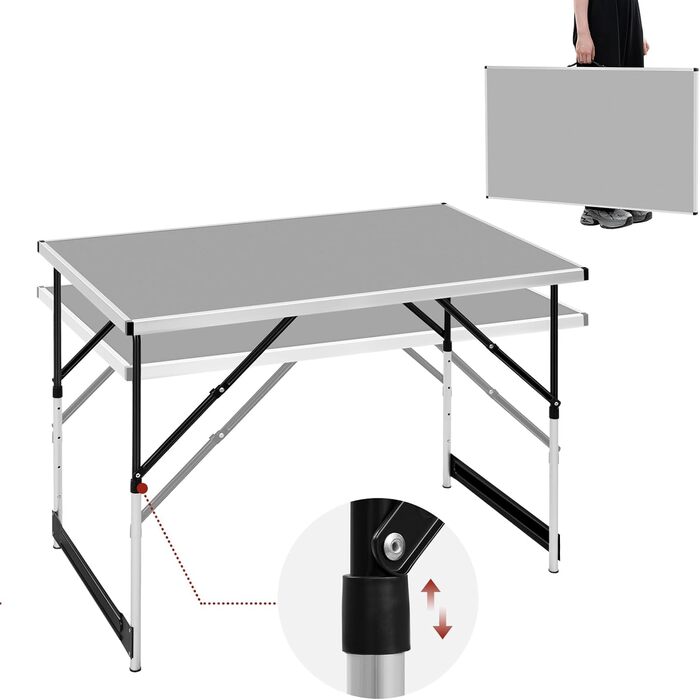 Стіл туристичний складний, садовий, для відпочинку, робочий, на балкон, регульована висота, Woltu®, алюміній, сталь, MDF, сірий