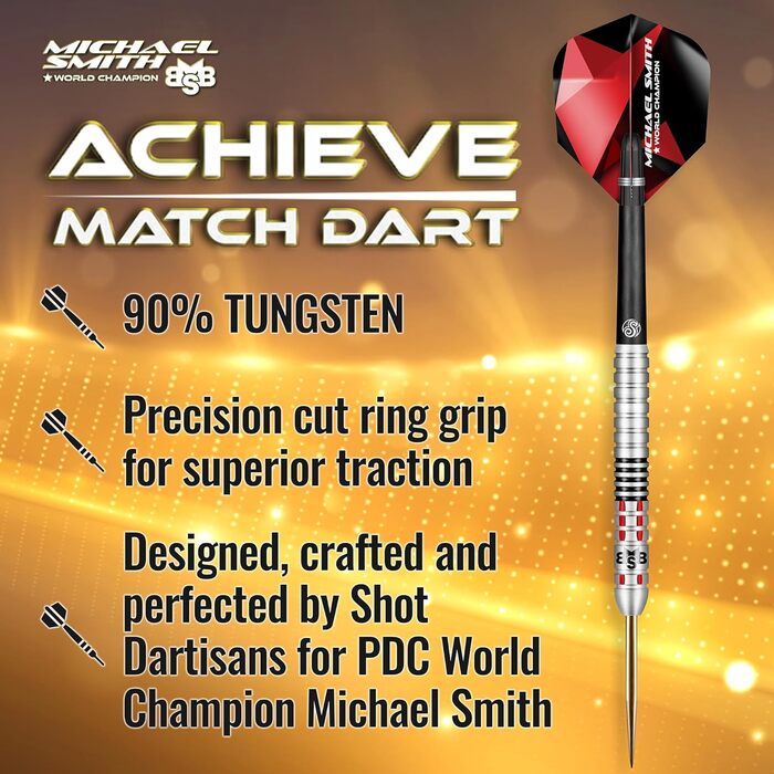 Професійні дротики Shot! Michael Smith Achieve 90% вольфрам, стальні наконечники, центрований баланс, набір для дартсу (23 г), ручна робота, Нова Зеландія