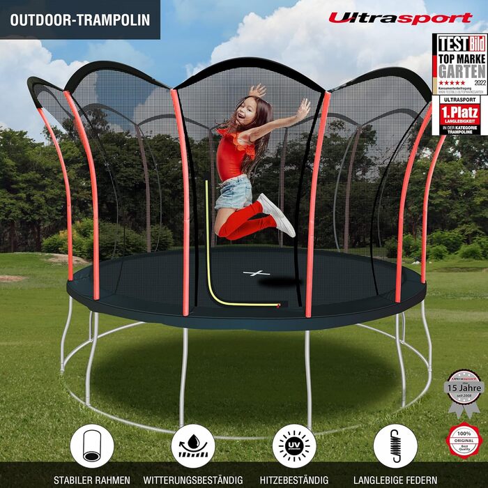 Трамплін Ultrasport Uni-Jump Outdoor для дітей: Ø 140-460 см, до 150 кг, з сіткою, захистом та комплектом для монтажу