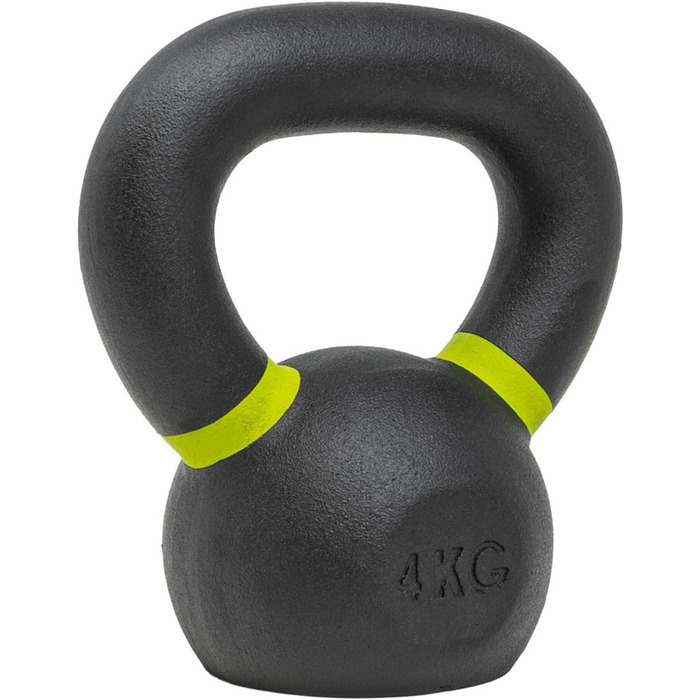 Гиря чавунна Strength Shop з ергономічною ручкою, 4-64 кг, надміцна, з кольоровим маркуванням ваги та чорним порошковим покриттям, для функціонального тренування всього тіла