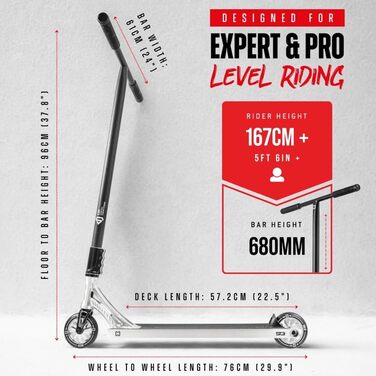 Трюковий самокат CORE Stunt Scooter Trick 110mm ABEC 9, висота 78-96 см, сріблястий, для дітей та професіоналів (від 5 років) + наклейка Fantic26