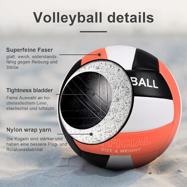 Волейбольний м'яч Dakapal 5, для залу та пляжу, м'який, для початківців, підлітків та дорослих (без насоса). Оранжевий