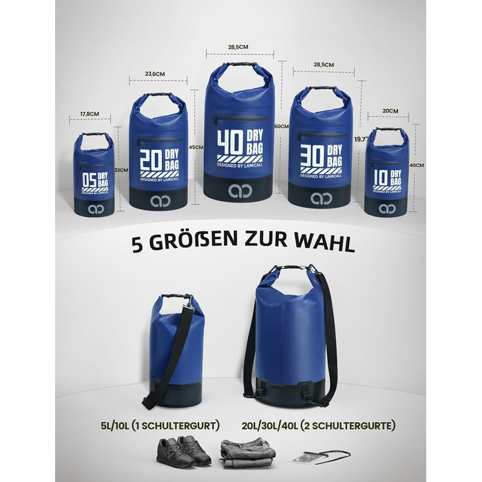 Водонепроникний рюкзак-сумка Dry Bag Lamicall 10 літрів, блакитний - міцний, з водонепроникним чохлом для телефону