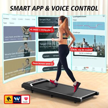 Cardirun Walking Pad: Біговий доріжка з регулюванням нахилу та ручками, 2-в-1 для дому, 2.5HP, до 136KG, портативна з LED-дисплеєм, керуванням через додаток/пульт (Чорний без підлокітників)