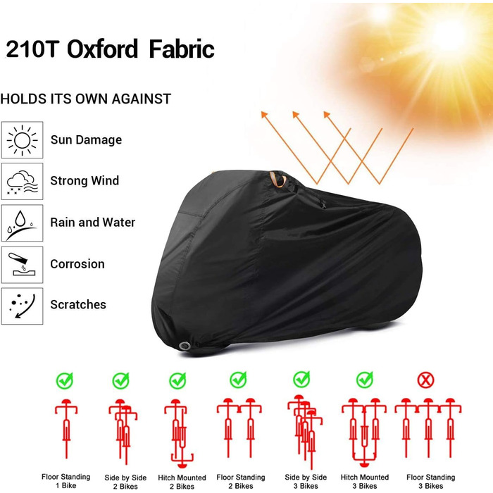 Водонепроникний намет для велосипедів Ohuhu на 2 велосипеди, 200 x 110 x 90 см, захист від пилу, дощу, УФ-променів, з отворами для замка та сумкою