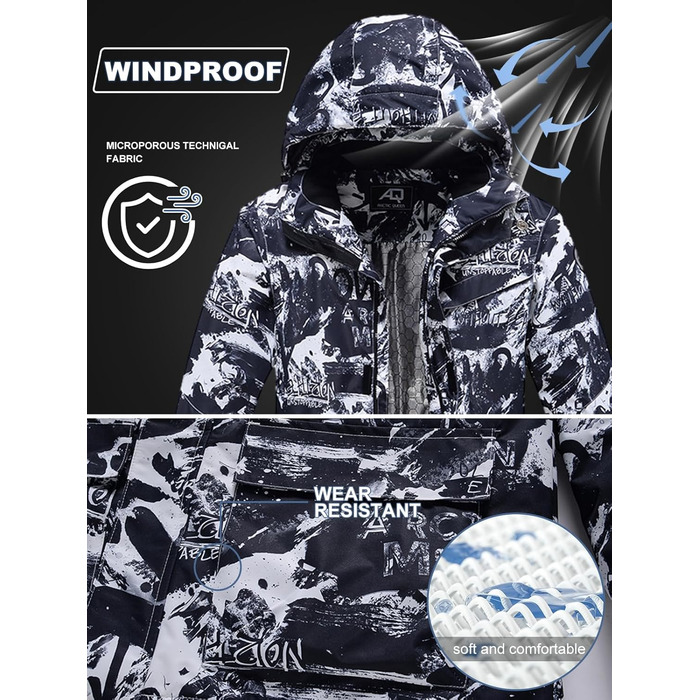 Сніговий костюм чоловічий HOUZONIY, теплий, вітронепроникний, 2-частинний, розмір L, чорний