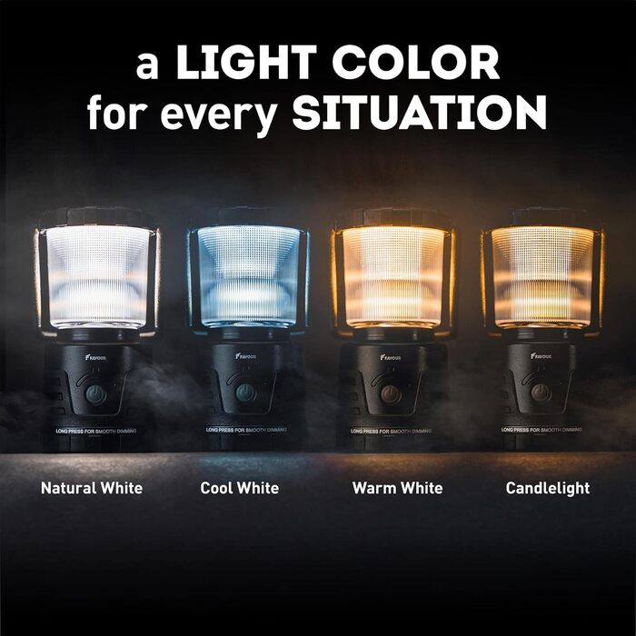 LED ліхтар для кемпінгу Favour Adventurer 1300 Lumen, IP64, регулювання яскравості, змінна колірна температура, акумуляторний, зелений