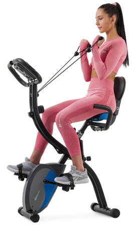 Велотренажер магнітний Hop-Sport HS-3010X Grix X-Bike з еспандерами чорно-синій