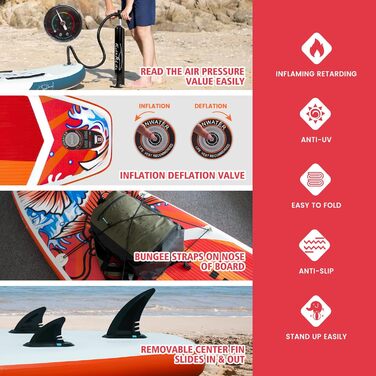 Надувна SUP-дошка FunWater Red KOI для серфінгу, комплект аксесуарів: регульоване весло, насос, рюкзак, страхувальний трос, водонепроникна сумка, для дорослих