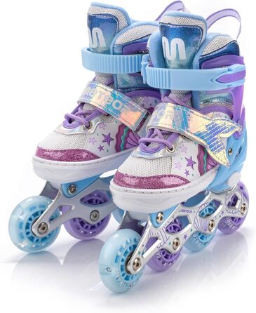 Дитячі ролики 4-в-1 Meteor Mermaid – регульовані, ABEC-7, PU-колеса, алюмінієвий фрейм, розміри XS-M
