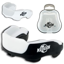 Капа для боксу MADGON Premium – захист зубів для MMA, боксу, кікбоксингу, хокею, футболу. Чорно-біла, з кейсом