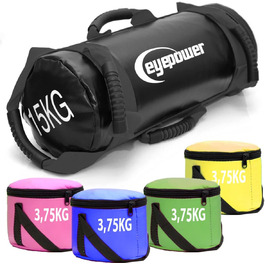 Мішок для тренувань EYEPOWER 15 кг з 4 гантелями (заповнений піском) - 6 ручок, для дому, фітнес, тренування пресу та спини, чорний 18x50 см