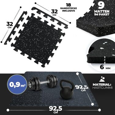 Гумові килимки для фітнесу bemaxx Bodenschutzmatte - 9 шт., 0.84 м², 30x30x0.6 см