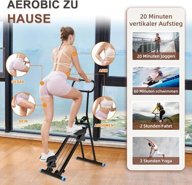 Вертикальний тренажер HXD-ERGO, крос-тренажер з LCD-дисплеєм, степер, складаний, для дому та фітнес-залу, регульовані ручки, чорно-синій