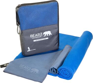 Набір рушників BEARZ Outdoor з мікрофібри (120x60см + рушник для обличчя) - легкі, швидковисихаючі рушники для пляжу, подорожей, спорту та кемпінгу, блакитно-темно-синій