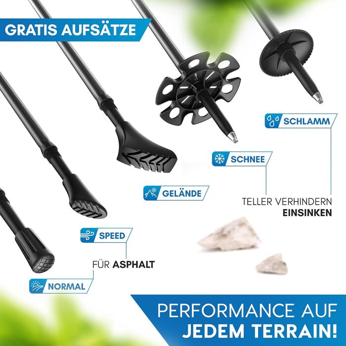 Складні трекінгові палиці NORDMUT® з карбону або алюмінію - регульована висота 1,50м/1,65м - ергономічні ручки, компактні, міцні