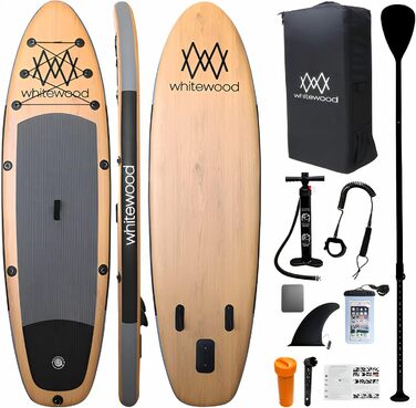 Надувна SUP-дошка Whitewood 305-335 см, преміум-дизайн під дерево, вантажопідйомність 180 кг, для 2-3 осіб, з аксесуарами: рюкзак, весло, насос, страховочний ремінь, водонепроникна сумка