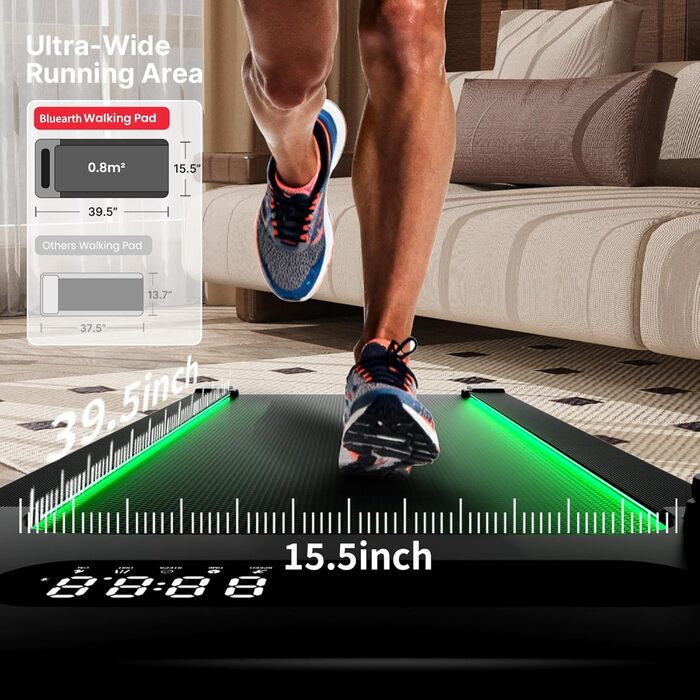 Bluearth Walking Pad - Бігова доріжка для ходьби з автоматичним нахилом 10%, для дому та офісу, з додатком, підтримкою Live-курсів, до 150 кг, 2.5 к.с., чорна