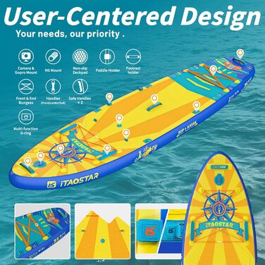 iTAOSTAR Надувна SUP-дошка 86/89 см, екстраширока, для початківців, з комплектом аксесуарів, універсальна для йоги та серфінгу