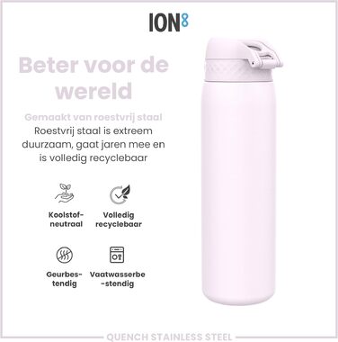 Сталева пляшка для води ion8 Evo 1 л, герметична з одним натисканням, колір ліловий