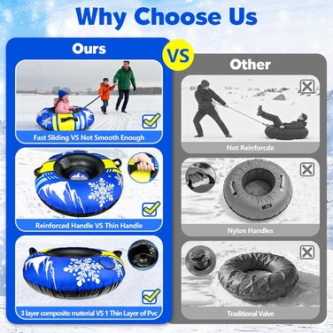 Надувний сніговий санки ZMLM, 120 см, для дорослих та дітей, міцний, з канвасом, зимові розваги для сім'ї