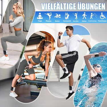 Важкі манжети для ніг BECOJADDE 0.45 кг / 0.9 кг (набір 2 шт.) для занять спортом, фітнесом, кардіо та силовим тренуванням. Чорний колір.