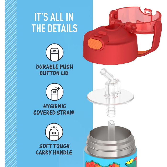 Дитяча термопляшка зі сталі Thermos Funtainer з трубочкою, вакуумна ізоляція, 355 мл, чорна