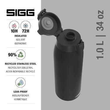 Термос SIGG Shield Therm One 1 л, чорний, для газованих напоїв, ізольована пляшка з нержавіючої сталі, не протікає, підходить для посудомийки, BPA-free, 90% перероблений метал