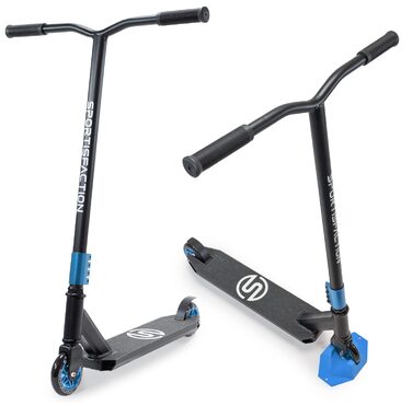 Стенд-скутер для трюків та стрибків | Міцний дизайн, підшипники ABEC 11, вантажопідйомність 100 кг, алюмінієва дека, кольори: блакитний, жовтий, червоний