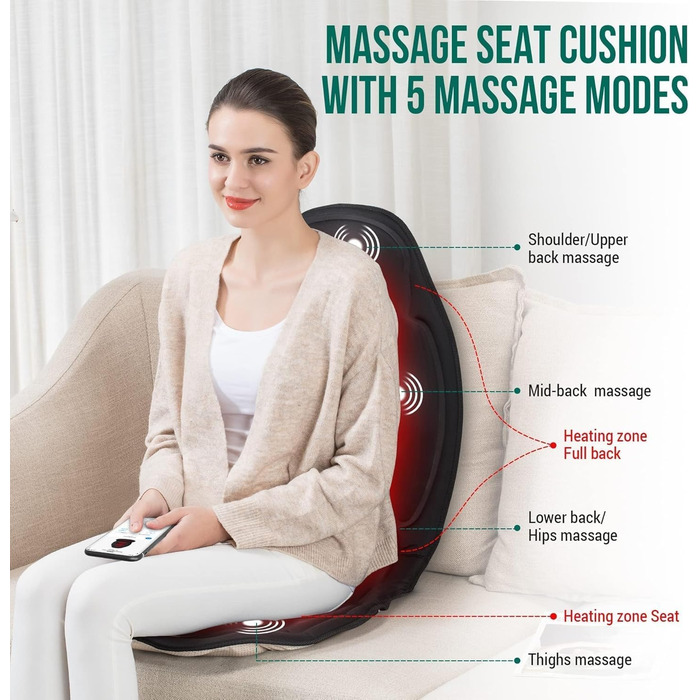 Масажне сидіння Snailax з підігрівом та вібрацією для спини та шиї. Масажер для спини для дому та офісу. Подарунок для чоловіків та жінок