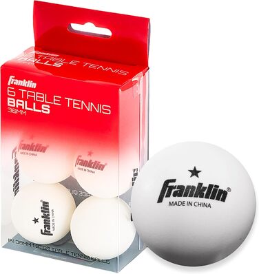 М'ячі для пінг-понгу Franklin Sports - Білі м'ячі для настільного тенісу - 38 мм, офіційний розмір та вага - Професійна якість One Star - Упаковка 6 шт.