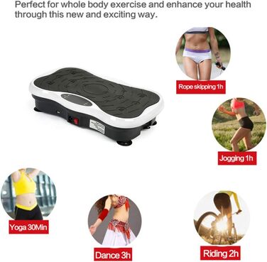 Віброплатформа для фітнесу з Bluetooth та USB, тренувальні гуми, пульт ДУ, чорно-біла