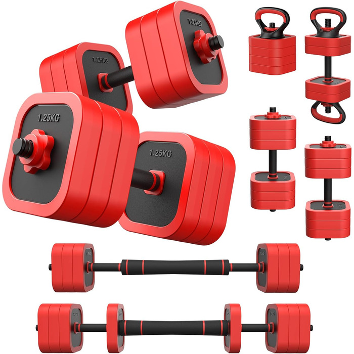 Набір гантелей JOROTO 10-30 кг 4-в-1: гантелі, штанга, гиря та бруси для фітнесу вдома. Підходить для силових тренувань та загальної фізичної підготовки.