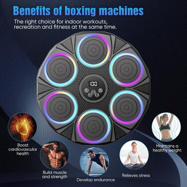Музична боксерська машина з LED-підсвіткою та Bluetooth, настінна ціль для боксу, 9 режимів швидкості та режим підрахунку, для дорослих та дітей