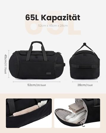 Спортивна сумка LOVEVOOK для чоловіків з відділенням для взуття, 65L, 52x45x28 см, Duffel Bag, для подорожей та спортзалу