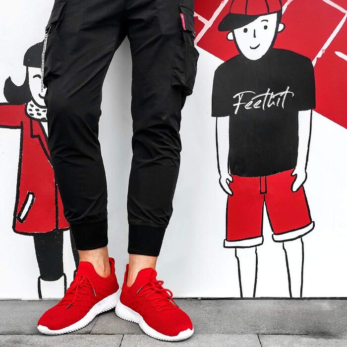 Чоловічі кросівки Feethit для бігу, дихаючі, легкі, зручні, модні, з антиковзкою підошвою, червоні, 43 EU, для подорожей та відпочинку