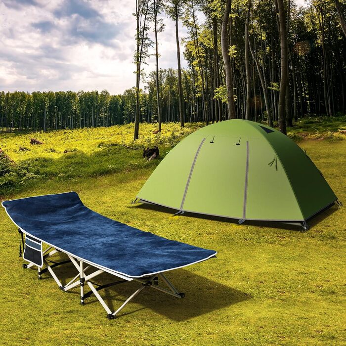 Складне туристичне ліжко YITAHOME для дорослих з матрацом, чорне (синій + подушка)