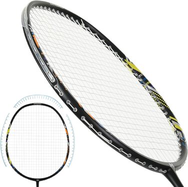 Набір для бадмінтона з 2 графітовими ракетками - зносостійкий дизайн - комплект включає: м'ячики, обмотка для ручки, сумка для ракеток. Чорний, 2 шт.