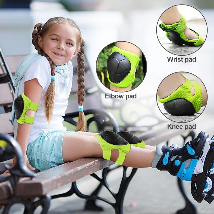 Набір захисту для дітей: наколінники, налокітники, рукавички. Підходить для роликів, скейта, скейтборда. Колір: зелений