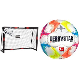 Футбольні ворота HUDORA Pro Tect 240x160 см для дітей та дорослих + м'яч Derbystar Brillant, мультиколор, розмір 5, для саду та вулиці