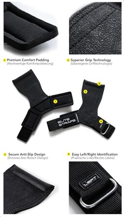 Фітнес-ремні Fitgriff® Elite Straps 2.0 для силових тренувань - Bodybuilding, Fitness, Gym - підходять для жінок та чоловіків, чорний, M/L