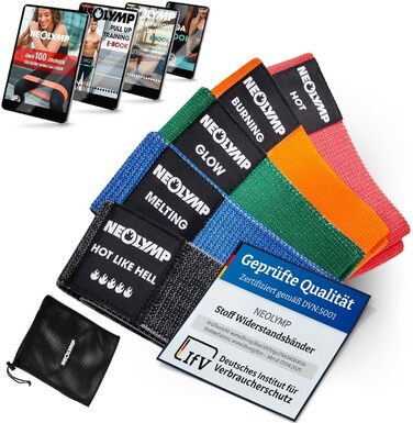 NEOLYMP Набір фітнес-гумок 5 шт. для силових тренувань, Booty Band, з електронною книгою та програмою