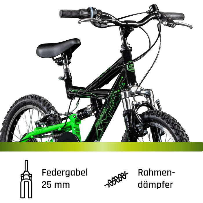 Дитяче гірське велосипед Galano FS180, 18 дюймів, для дітей від 5 років, чорно-зелений, легкий, MTB, унісекс