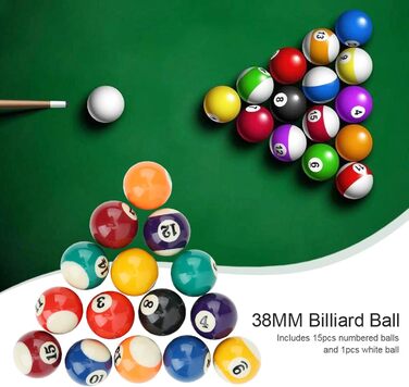 Набір куль для більярду, міні-більярдний набір, 16 куль з кулькового пластику, 38 мм, екологічний, для дітей, ігри вдома