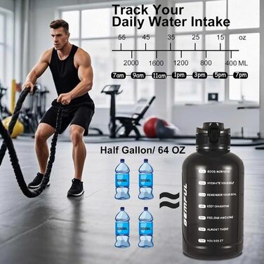 Пляшка спортивна GEMFUL 3л з міткою часу, соломинкою та ручкою, сіра. BPA-free, герметична, для фітнесу, тренувань та активного зволоження.