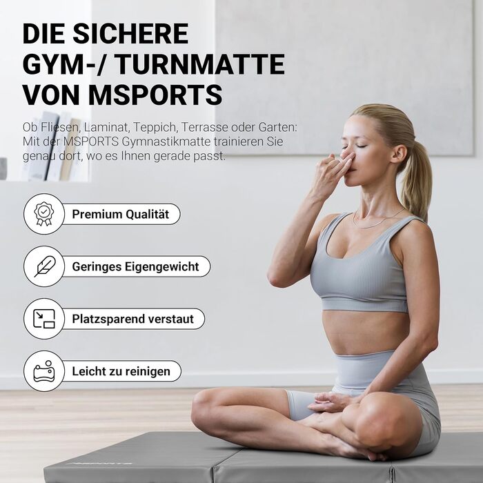 М'який килимок для гімнастики MSPORTS Premium 190x80x5 см, складаний, сірий - спортивний мат для дому та дітей